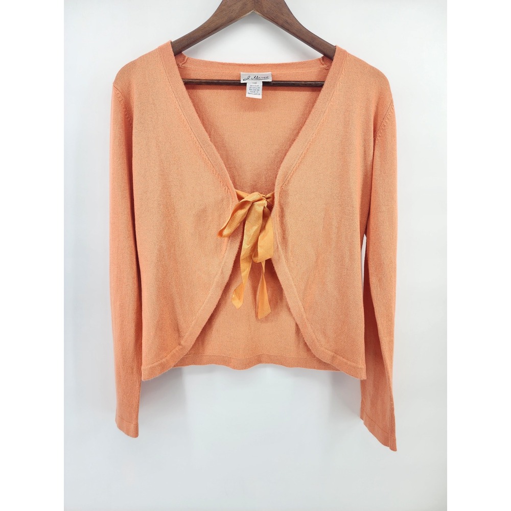 J Marco Womens‎ Medium Orange Silk Blend Long Sleeve Tie Front Cardigan Sweater
